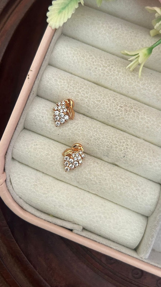 Grape Cluster CZ Stud Earrings – Gold Plated Vine Leaf Design for Women