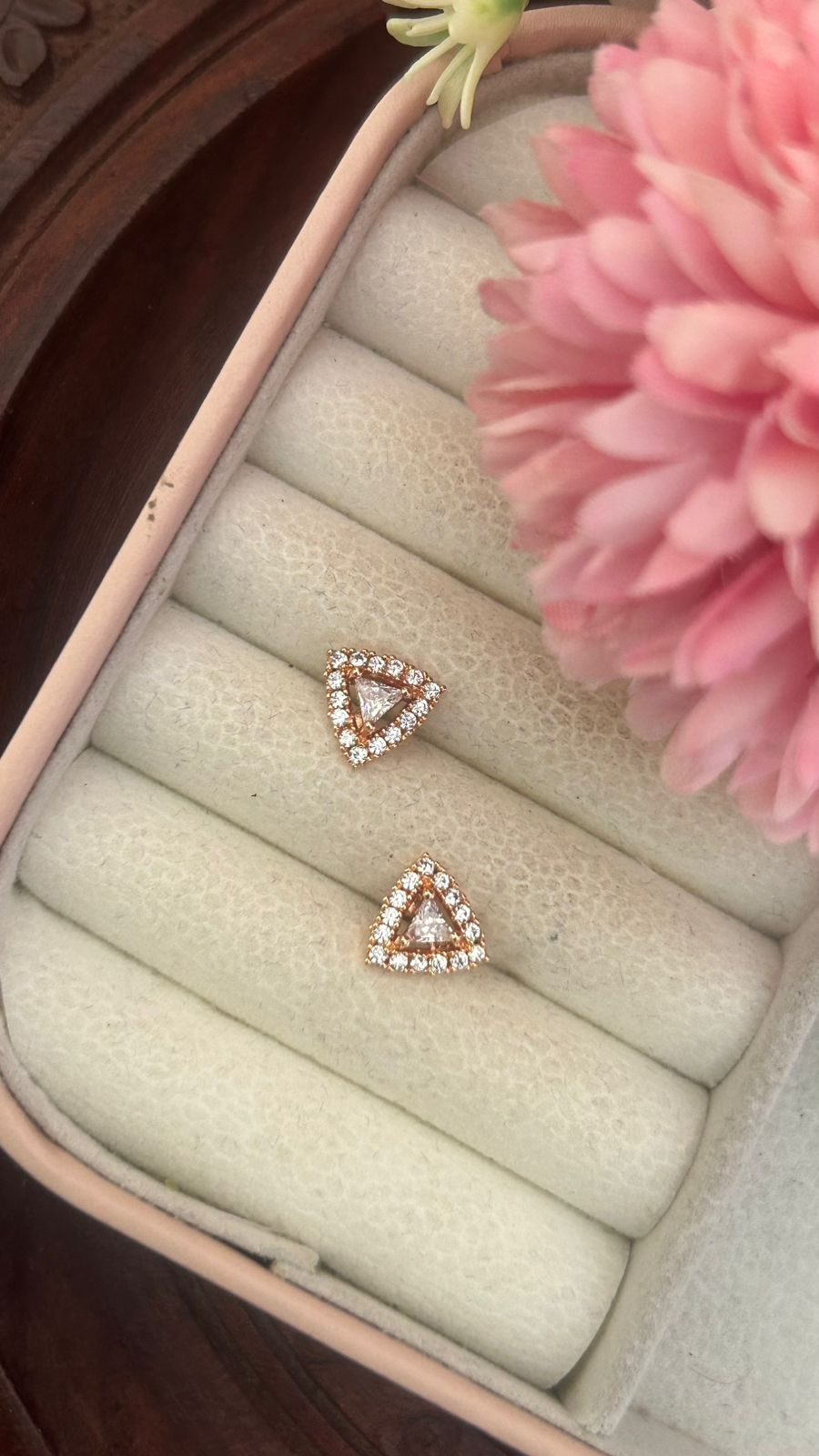 Geometric Triangle CZ Stud Earrings – Gold Plated Open Center Sparkle Design