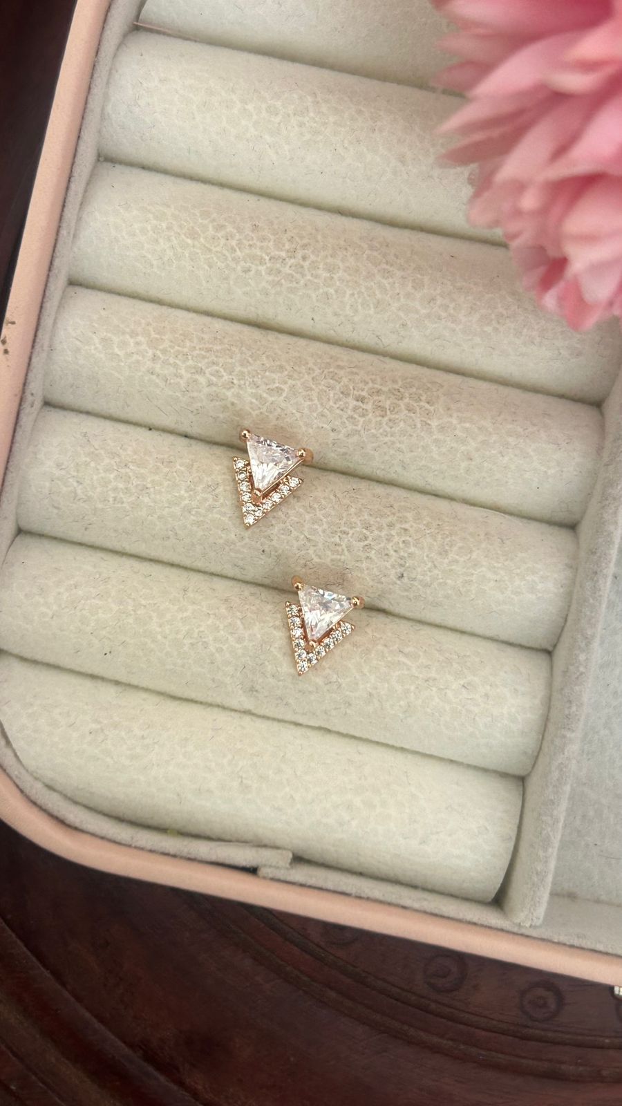 Double Triangle CZ Stud Earrings – Modern Geometric Design in Gold Finish