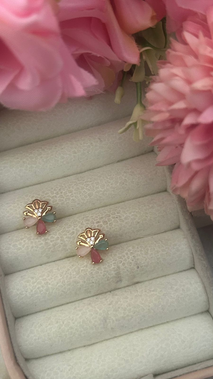 Lotus Gem Bloom Studs – Multicolor Petal Elegance with Crystal Sparkle