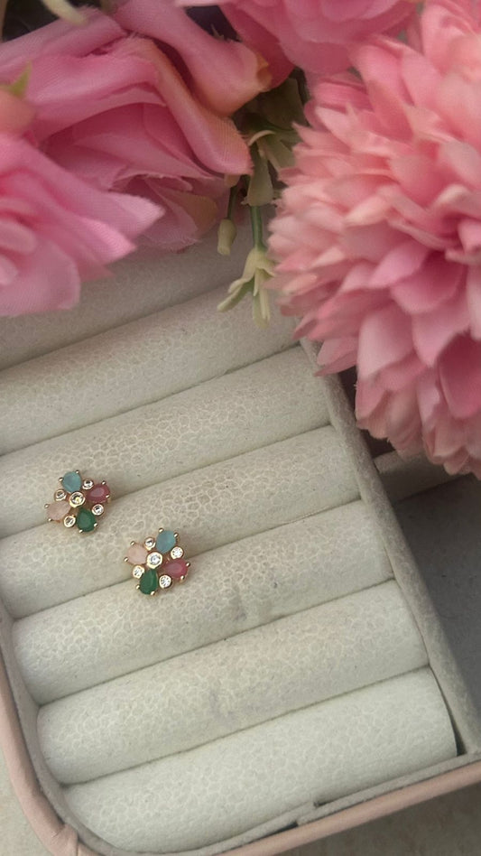 Garden Gleam Stud Earrings – Multi stone Floral Sparkle for Festive Charm