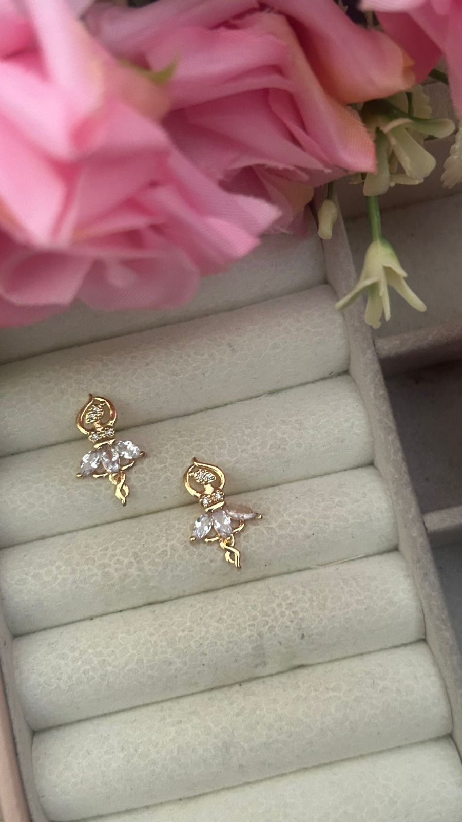 Crystal Ballerina Drop Studs – Graceful Dance-Inspired Sparkle Earrings
