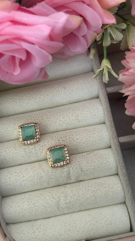 Elegant Princess-Cut CZ Stud Earrings with Halo Setting