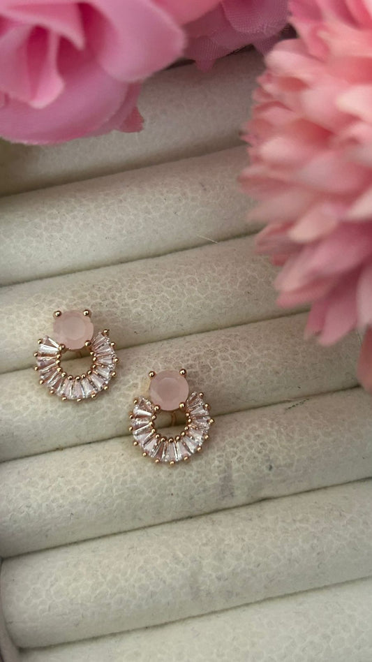 Radiant Half-Halo Stud Earrings with Center Stone & Baguette CZ Crystals