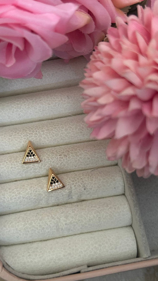 Minimalist Triangle Stud Earrings with Black and White CZ Crystals