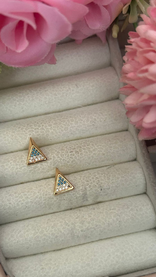 Trendy Blue and White CZ Triangle Stud Earrings