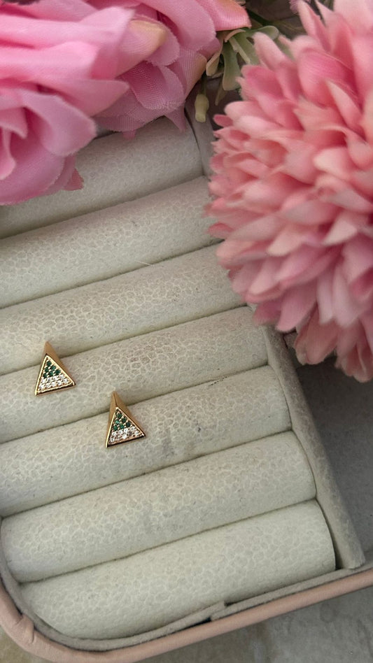 Gold-Plated Triangle Stud Earrings with CZ Accents