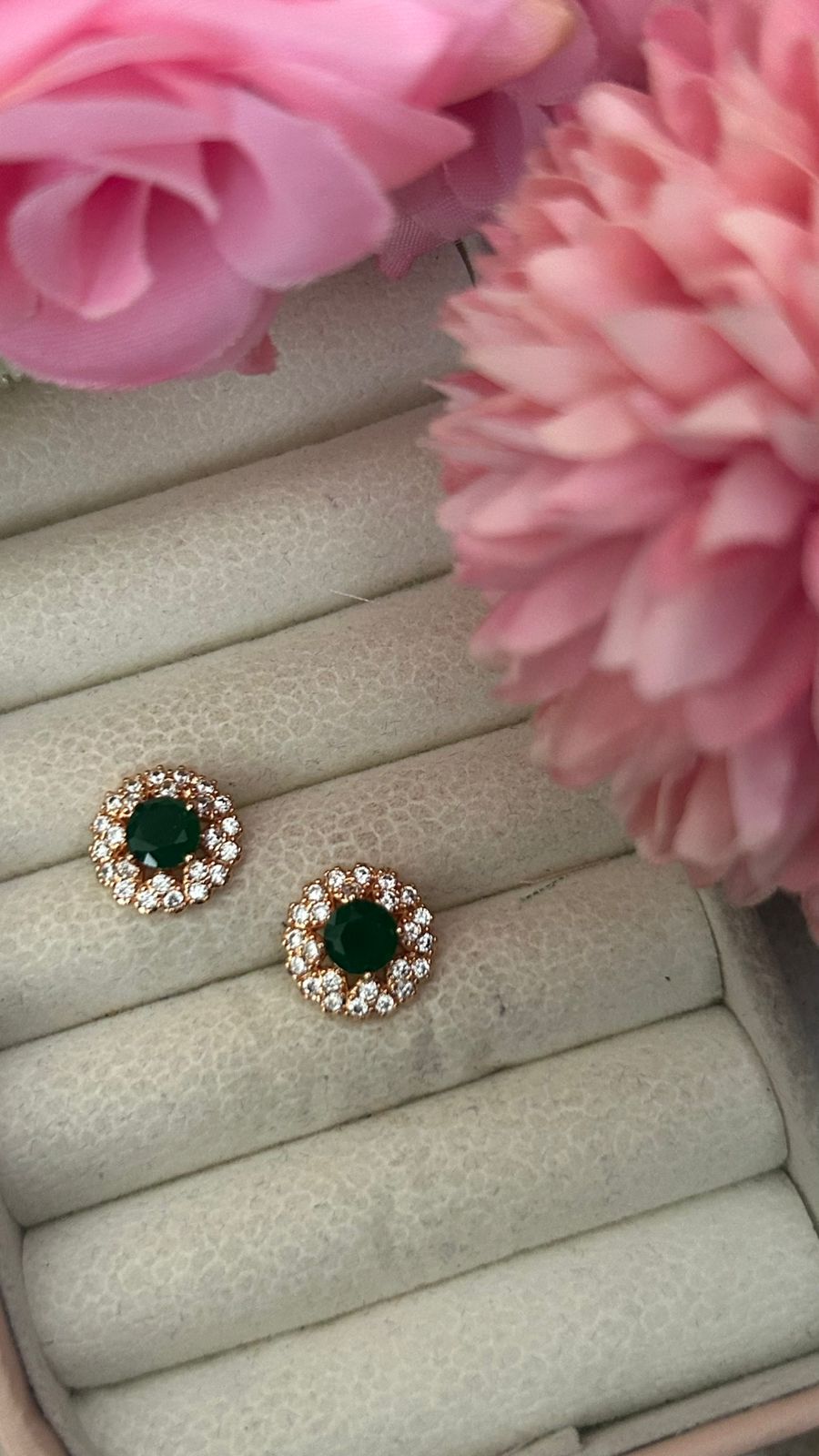 Halo Stud Earrings with Gold and Crystal Accents
