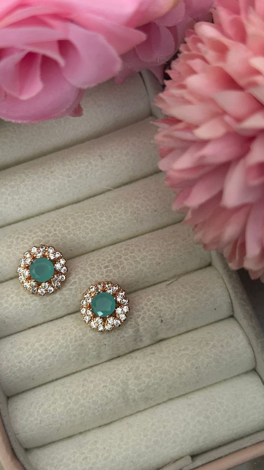 Halo Stud Earrings with Gold and Crystal Accents