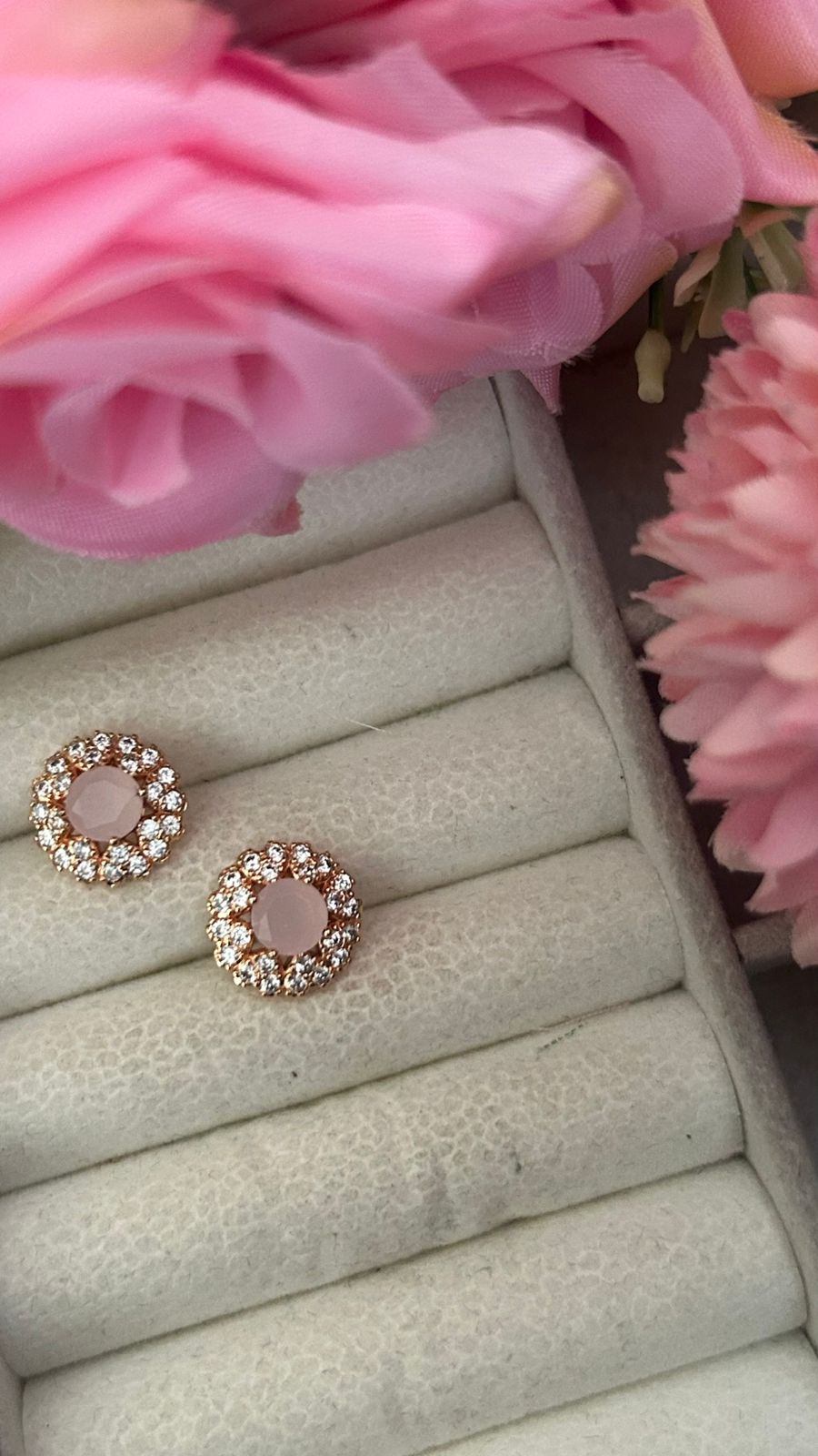 Halo Stud Earrings with Gold and Crystal Accents