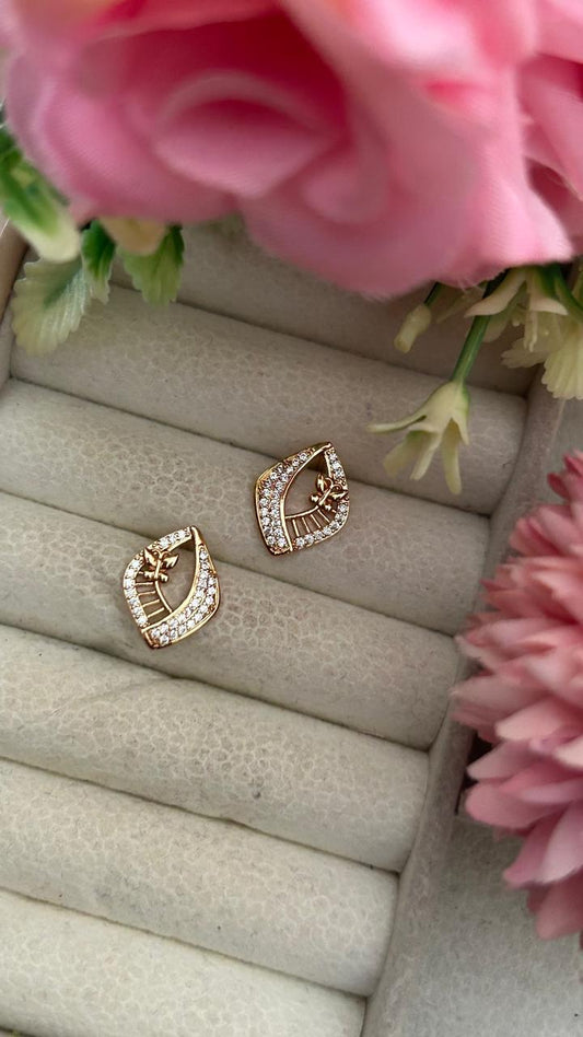 Sparkling Leaf Motif CZ Stud Earrings