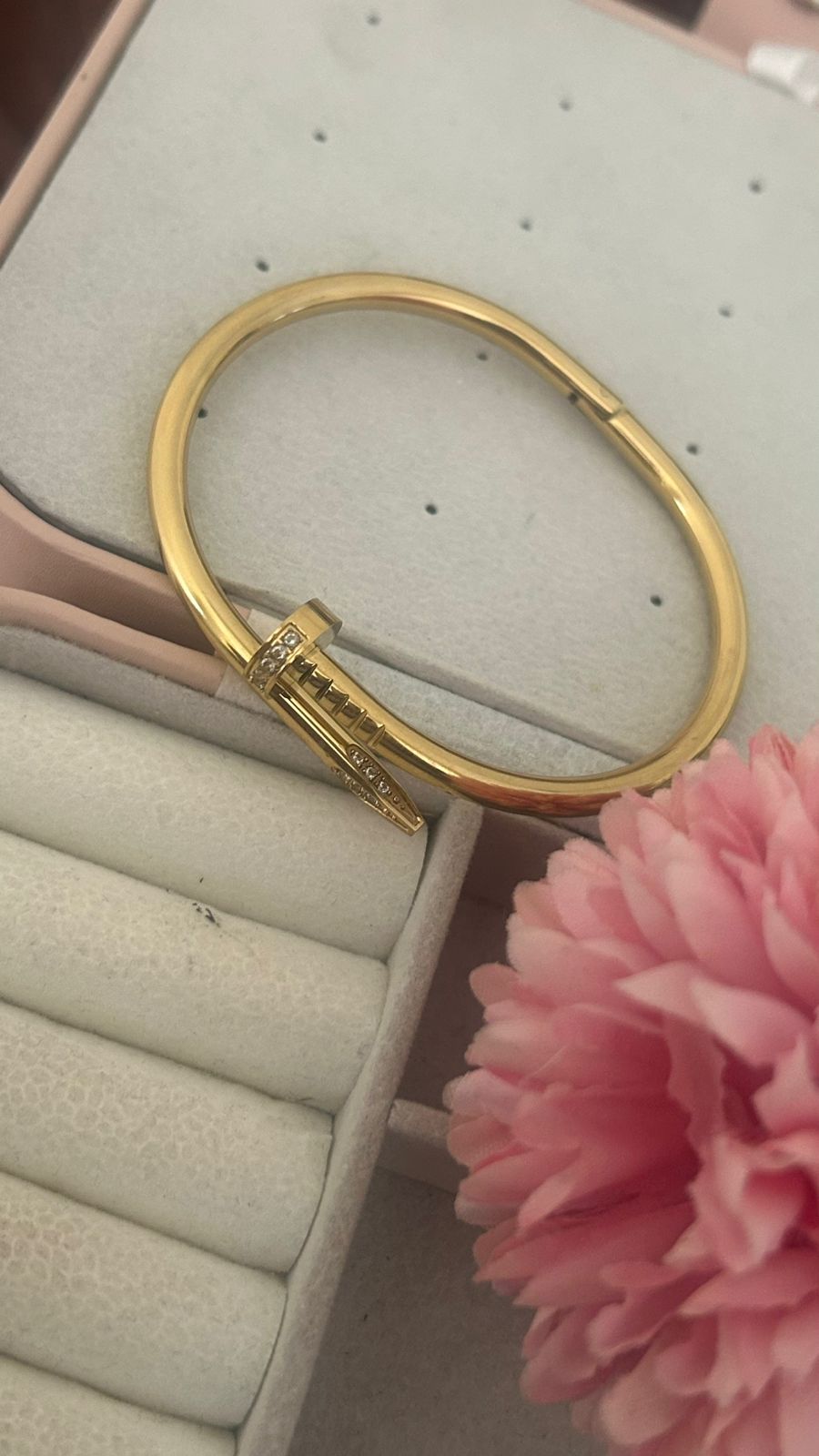 "Trendy Nail-Style Gold Kada Bracelet with Sparkling Stones – Openable Design"