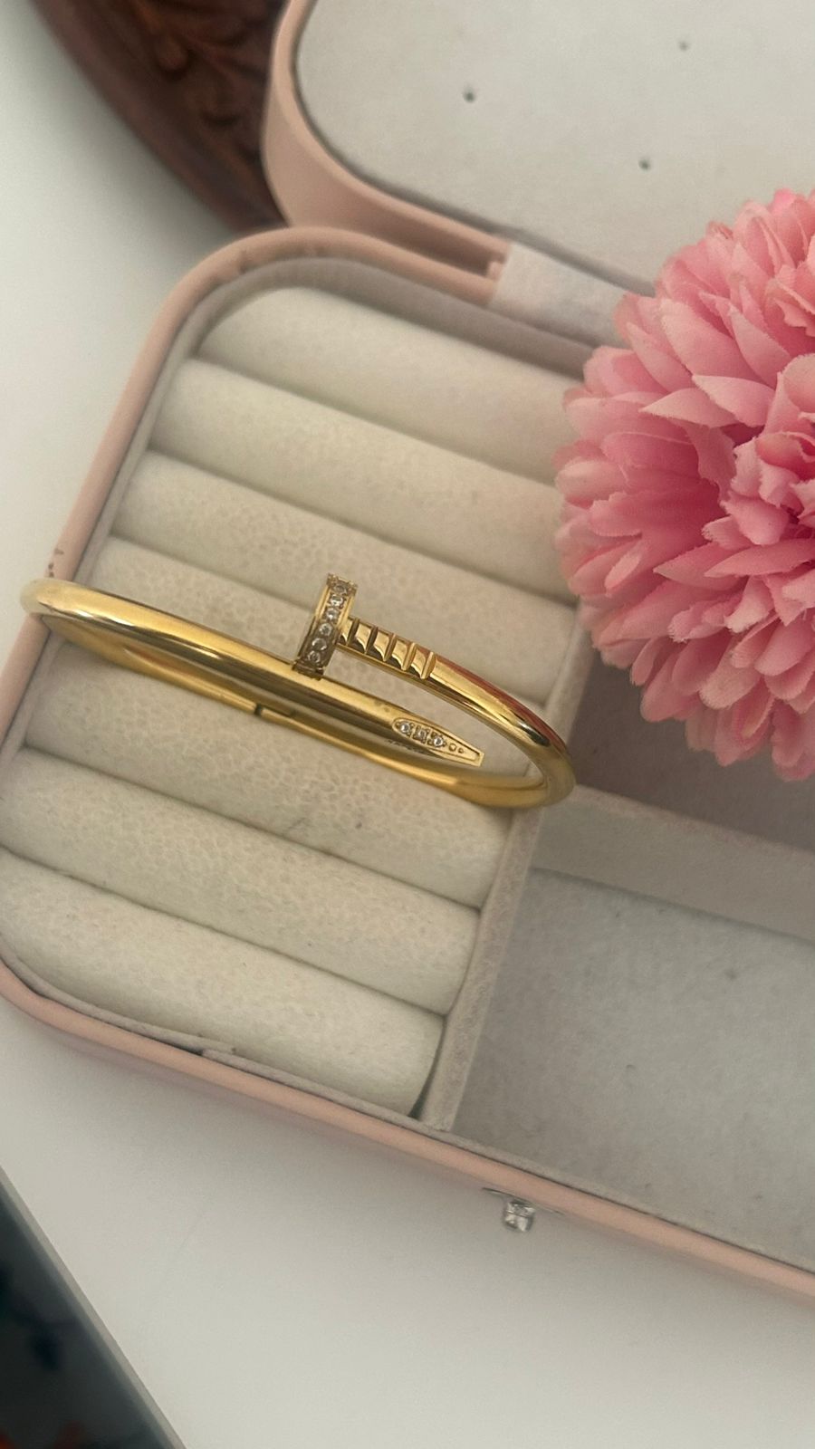 "Trendy Nail-Style Gold Kada Bracelet with Sparkling Stones – Openable Design"