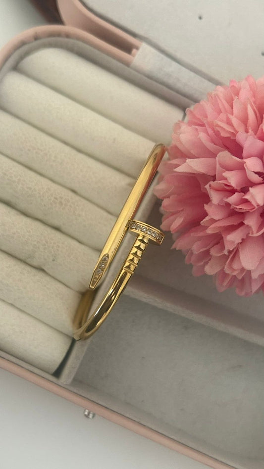 "Trendy Nail-Style Gold Kada Bracelet with Sparkling Stones – Openable Design"