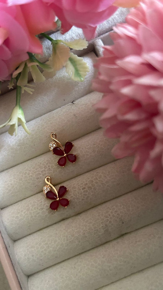 Red Butterfly Stud Earrings with CZ Accent