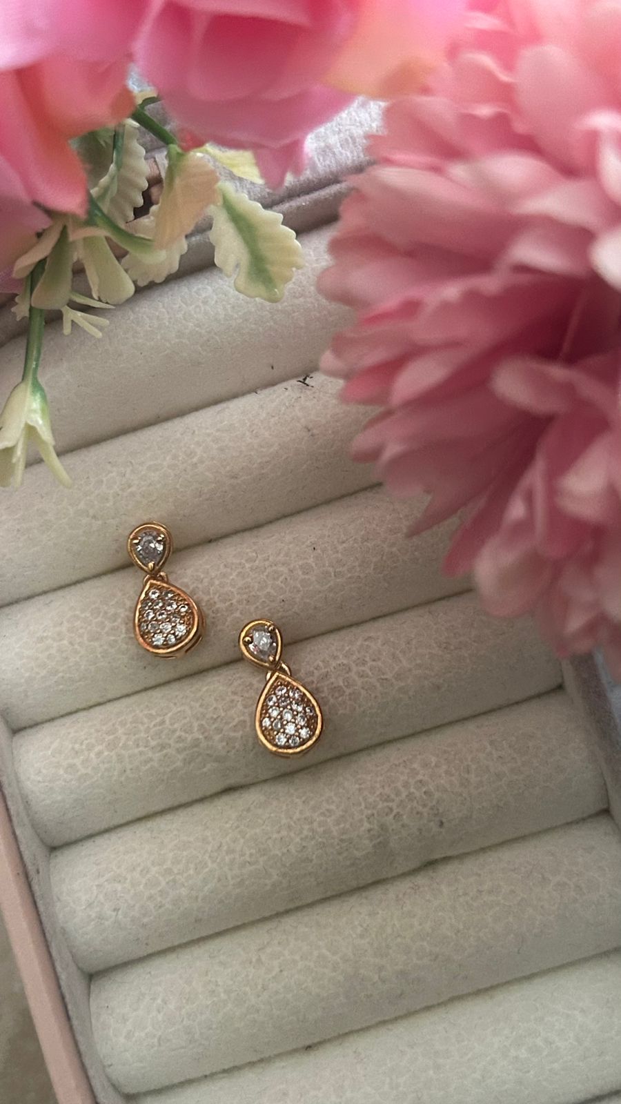 Gold Teardrop CZ Stud Earrings
