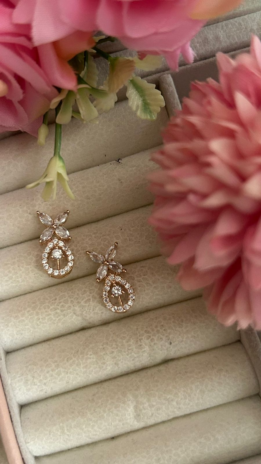 Floral Teardrop CZ Dangle Earrings