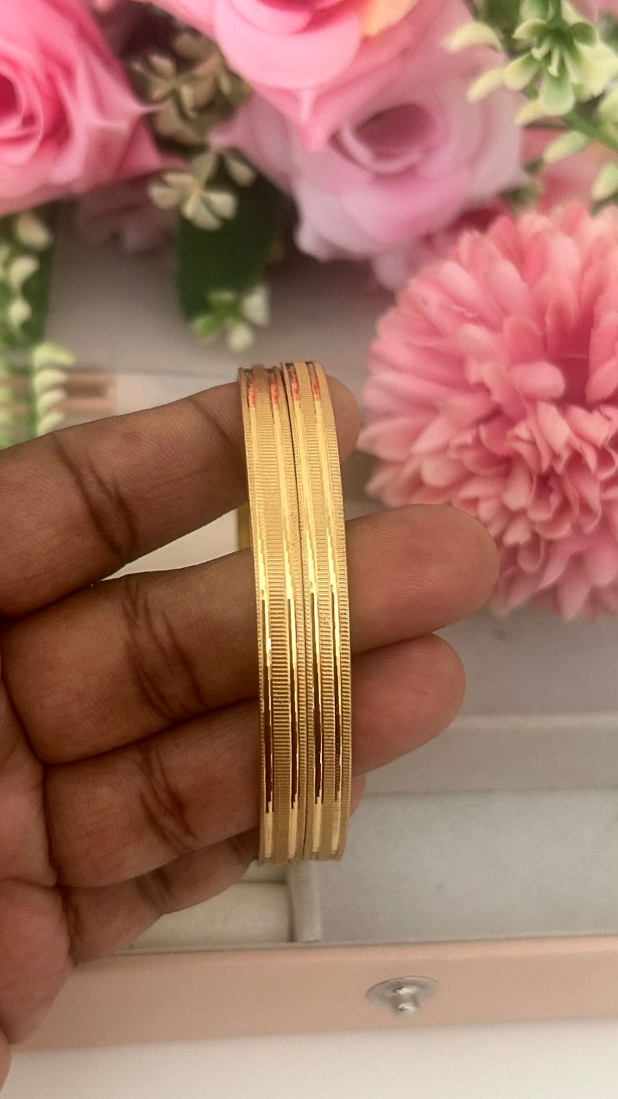 Handcrafted Panchaloham Bangles – Rustic Finish with Fine Lined Detailing