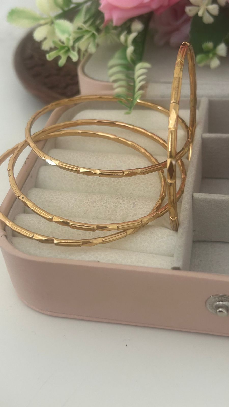 Traditional Panchaloham Unpolished Bangles with Geometric Carving