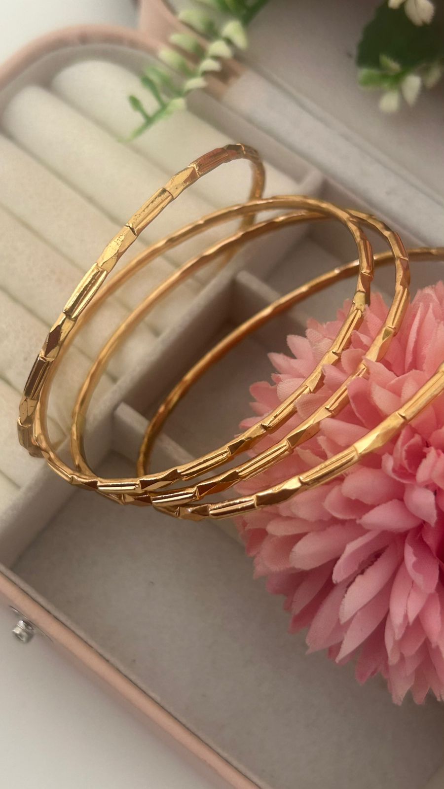 Traditional Panchaloham Unpolished Bangles with Geometric Carving