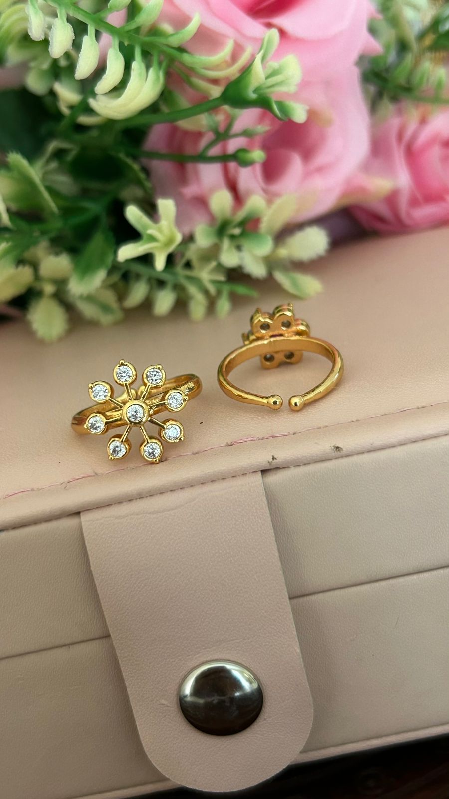 Elegant Panchaloham with Gold-Plated Adjustable Floral Ring with Sparkling CZ Stones – Fashion Mantra Jewelry