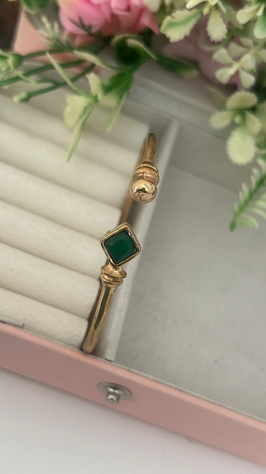 “ Panchaloha Adjustable Kada – Temple-Style Open Kada with Diamond-Shape Stone”