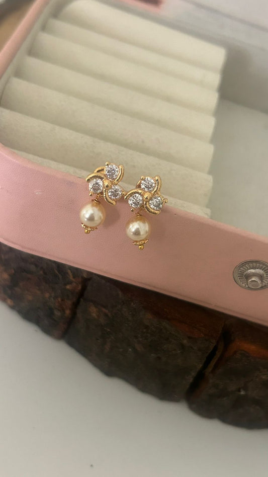 Panchaloham polished Ruby Stud Earrings with Detachable Swarovski Pearl Drop