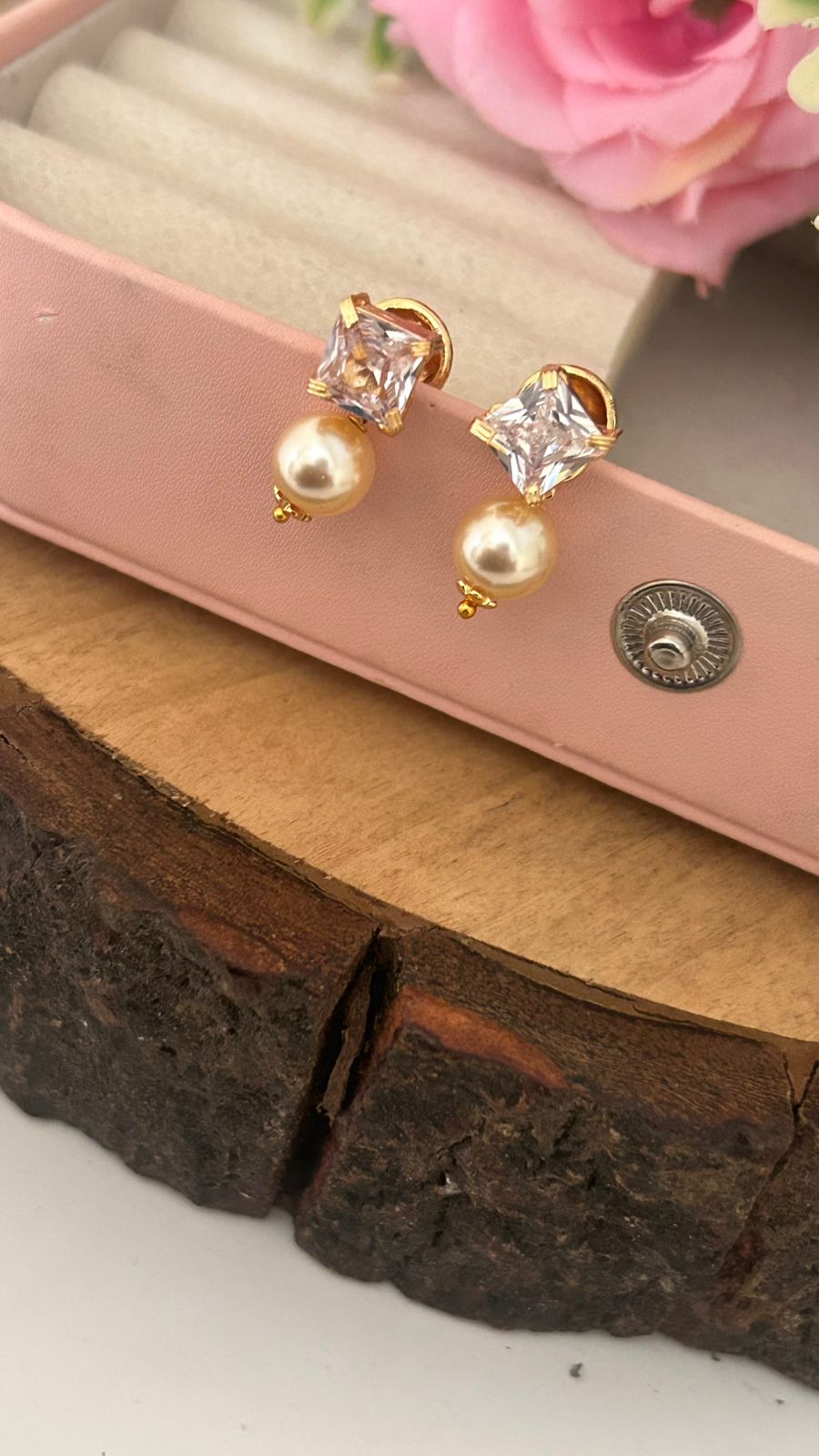 Panchaloha Green Stone Stud Earrings with Detachable Swarovski Pearl Drops