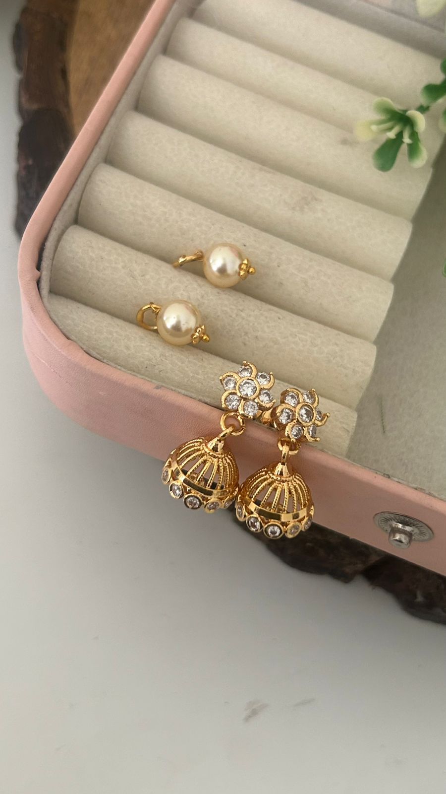 Traditional Panchaloham Full White Stone Detachable Jhumkas