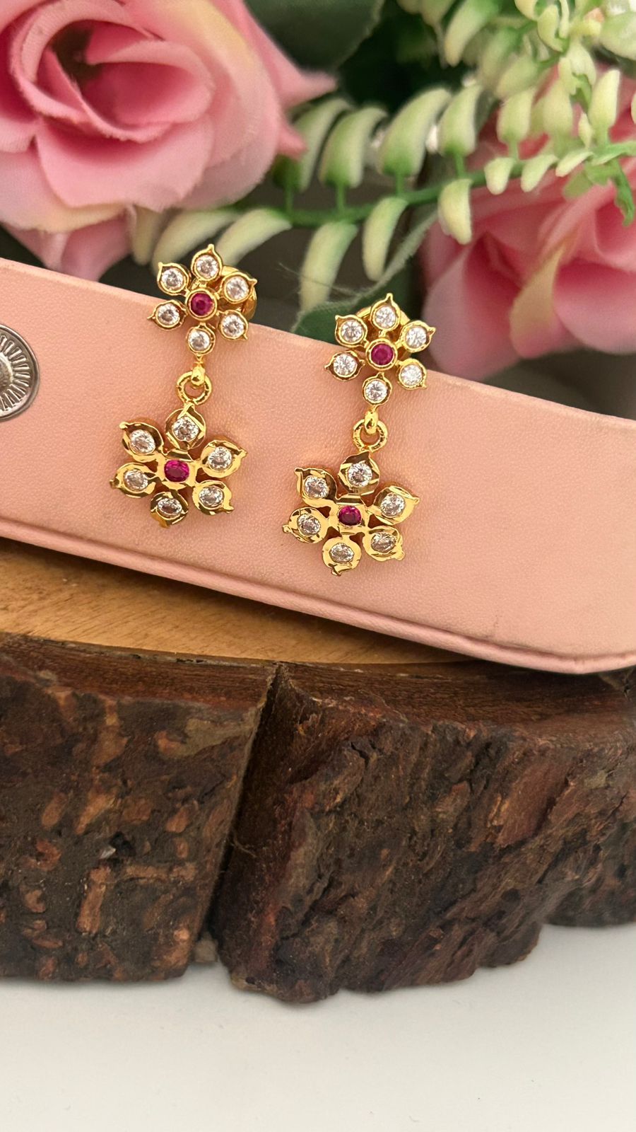 Elegant Flower Drop Panchaloham Earrings – Lightweight & Shiny Finish