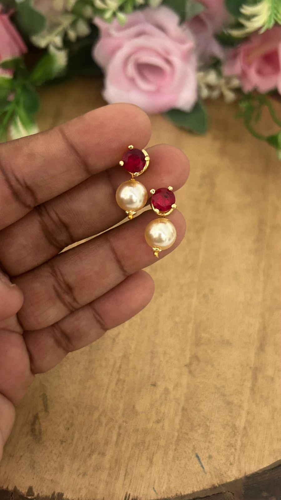 Panchaloha Stone Stud Earrings with Detachable Swarovski Pearl Drops