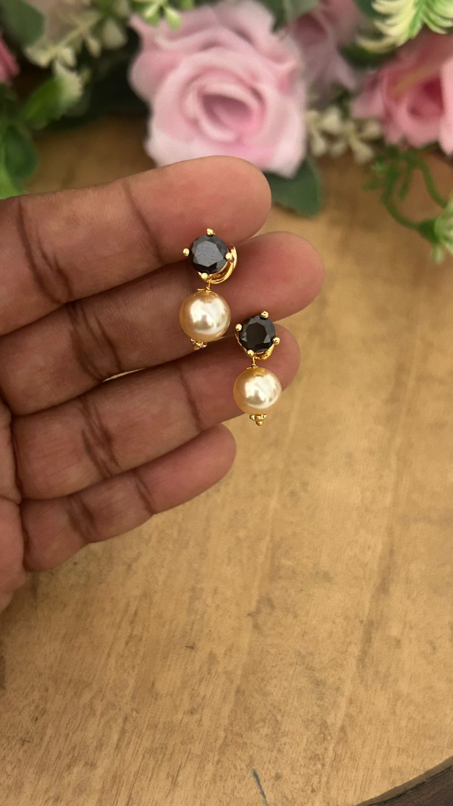 Panchaloha Stone Stud Earrings with Detachable Swarovski Pearl Drops