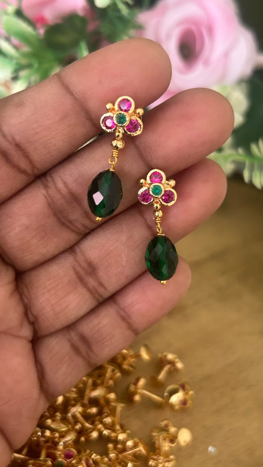 Panchaloham Multicolor Floral Stud Earrings with Gold Polish
