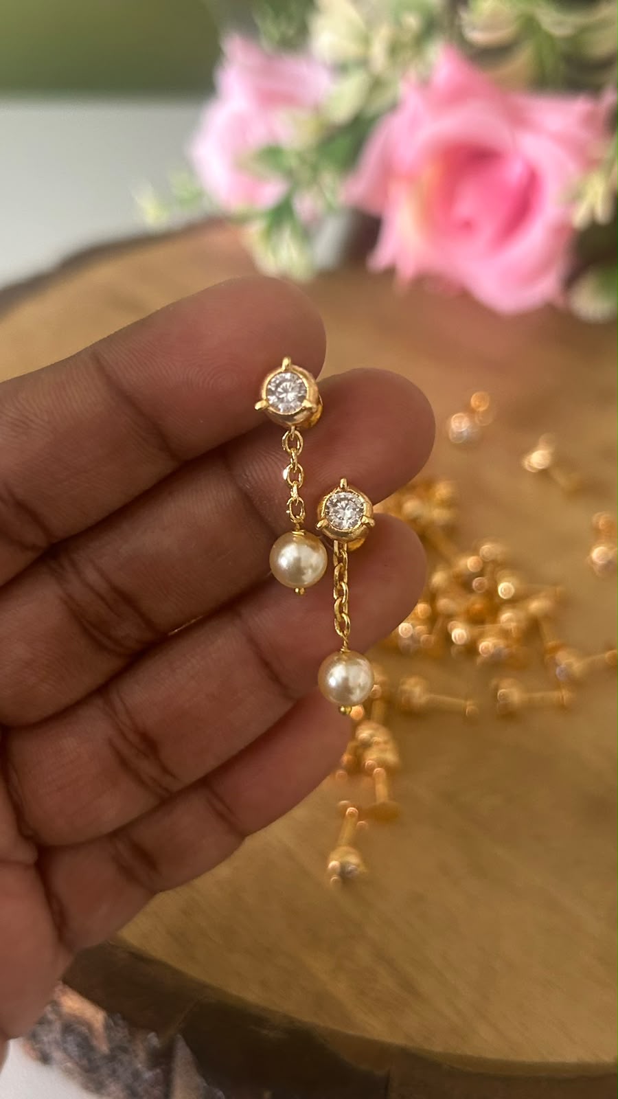 Panchaloham Round Medium Size Stud Earrings with Gold Polish