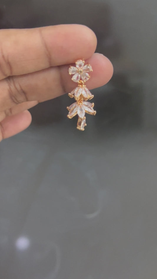 CZ flower stud with hanging Jumka